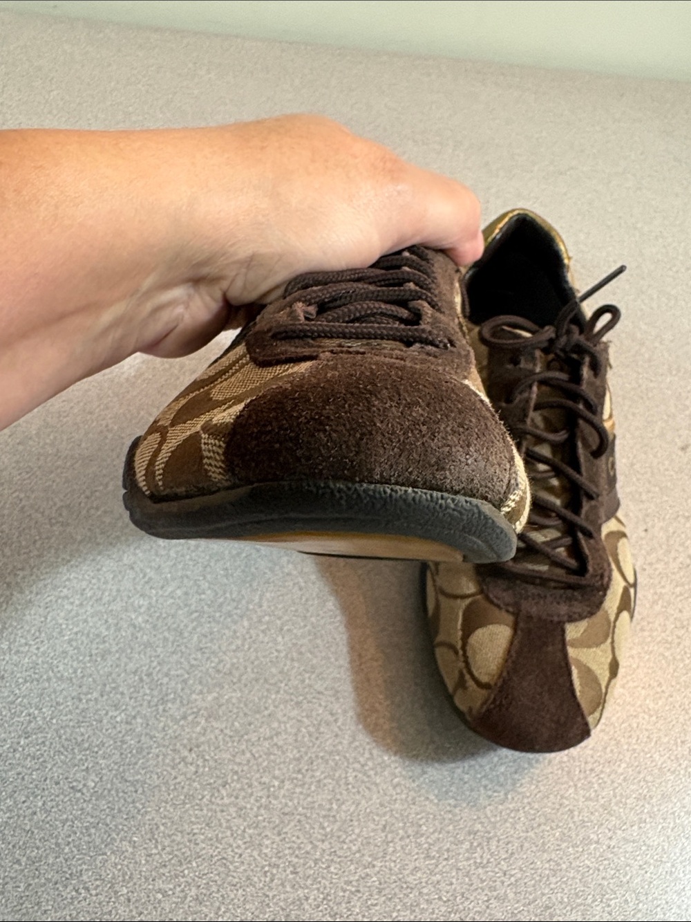 Coach Brown Monogram Logo Lace-Up Sneakers with Gold Trim - Picture 14 of 14